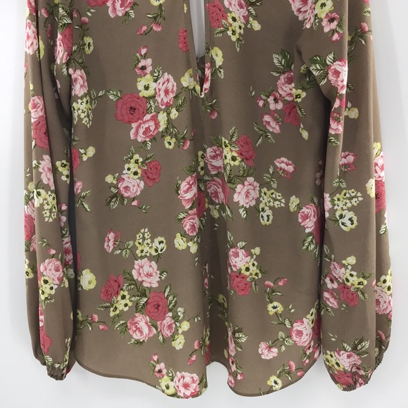 Show Me Your Mumu Floral Tropical Print Top Tan/Pink High Low Size Small V-neck - Picture 9 of 13